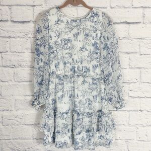 Aqua girls white blue toile sheer sleeve dress large